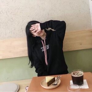 New Burberry Women Embroidered Logo Black Color Oversized Hoodie